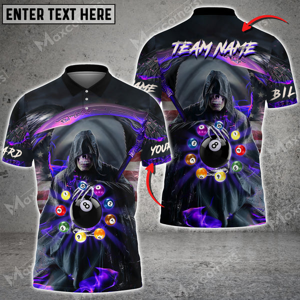 Maxcorners Billiards Reaper Fire Flag Pattern Personalized Name, Team Name Unisex Shirt ( 6 Colors )