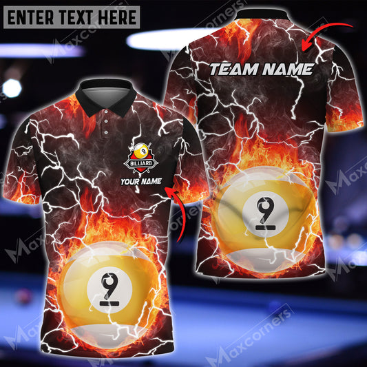 Maxcorners Billiards 9 Ball Fire Colorful Rays Of Light Premium Personalized Name, Team Name Unisex Shirt ( 6 Colors )