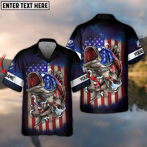 Maxcorners Fishing With US Flag Personalized 3D Hawaiian Shirt