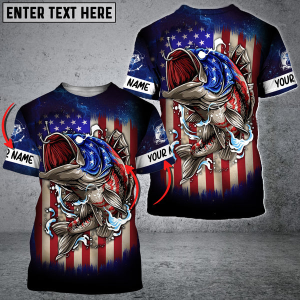 Maxcorners Fishing With US Flag Personalized 3D Tshirt