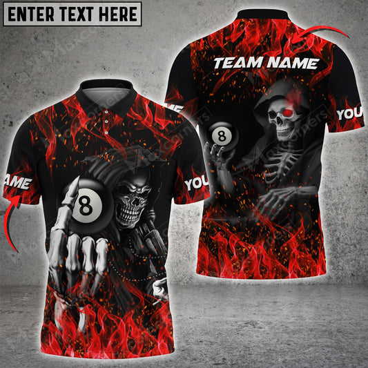 Maxcorners Billiard Fire Skull Personalized Name 3D Shirt (Multi Color Options)