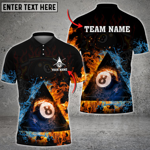 Maxcorners Billiards 8 Ball Water And Fire Personalized Name 3D Shirt
