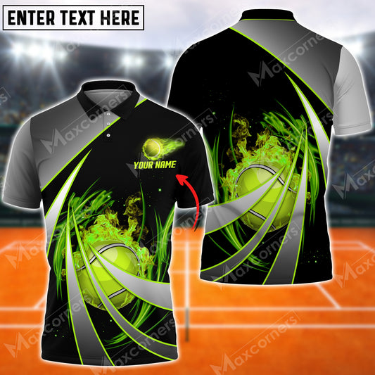 Maxcorners Tennis Flame Tornado Pattern Multicolor Options Customized Name 3D Shirt ( 4 Colors )