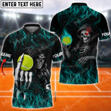 Maxcorners Tennis Fire Skull Multicolor Options Customized Name 3D Shirt ( 4 Colors )