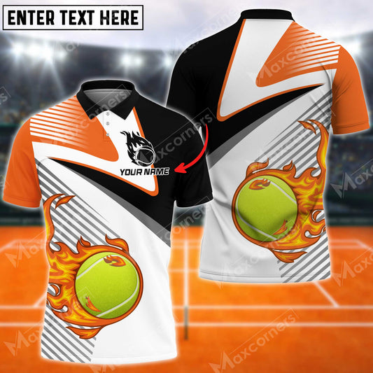 Maxcorners Tennis Fire Ball Line Pattern Multicolor Options Customized Name 3D Shirt ( 4 Colors )
