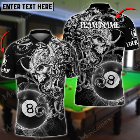 Maxcorners Billiards Viking Skull Warrior Personalized Name, Team Name Unisex Shirt