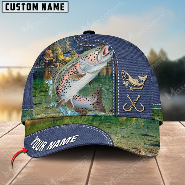 Maxcorners Personalized The Best Fishing Jean Pattern 3D Cap ( Large Mouth Bass, Walleye, Stripped Bass, Trout Fish, Catfish, Crappie, Salmon, Pike )