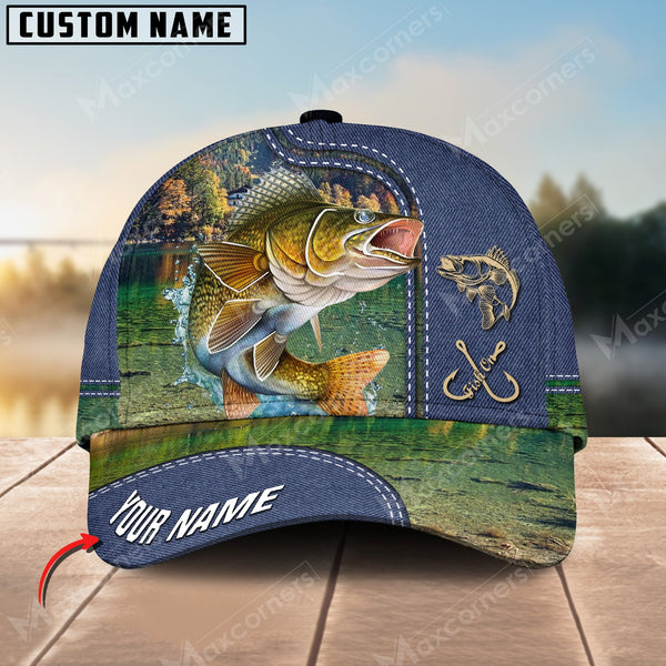 Maxcorners Personalized The Best Fishing Jean Pattern 3D Cap ( Large Mouth Bass, Walleye, Stripped Bass, Trout Fish, Catfish, Crappie, Salmon, Pike )