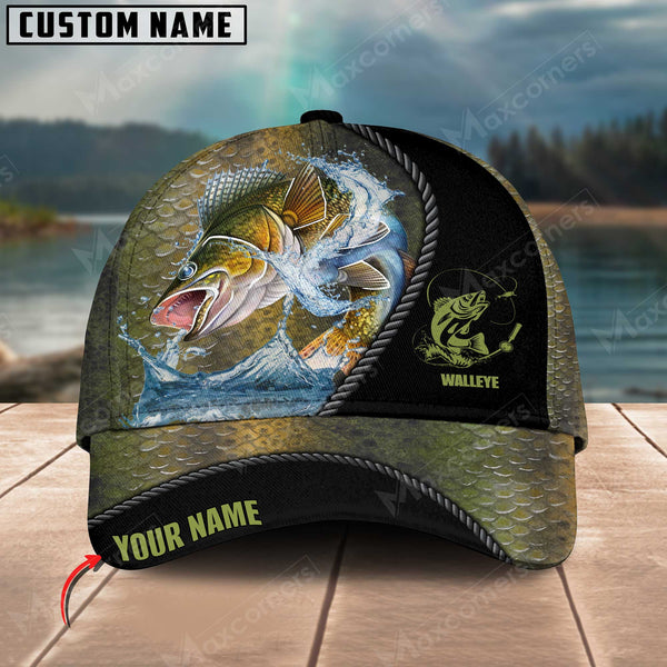 Maxcorners Personalized Camo Fishing 3D Cap ( Large Mouth Bass, Walleye, Stripped Bass, Trout Fish, Catfish, Crappie, Salmon, Pike )