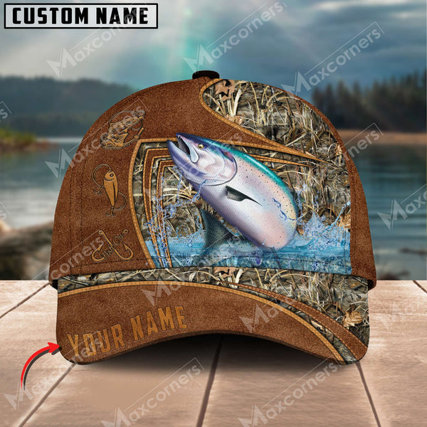 Maxcorners Personalized The Best Leather Pattern Fishing 3D Cap ( Large Mouth Bass, Walleye, Stripped Bass, Trout Fish, Catfish, Crappie, Salmon, Pike )