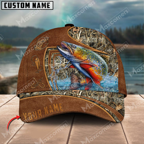 Maxcorners Personalized The Best Leather Pattern Fishing 3D Cap ( Large Mouth Bass, Walleye, Stripped Bass, Trout Fish, Catfish, Crappie, Salmon, Pike )