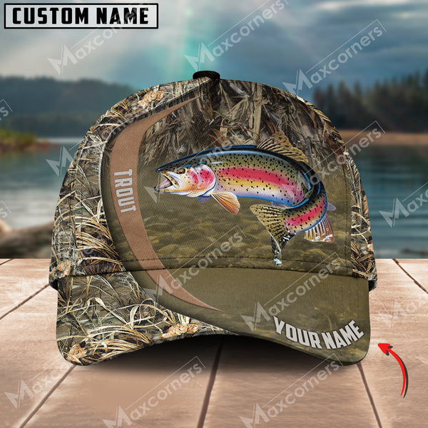 Maxcorners Personalized Grass Nature Fishing 3D Cap ( Large Mouth Bass, Walleye, Stripped Bass, Trout Fish, Catfish, Crappie, Salmon, Pike )