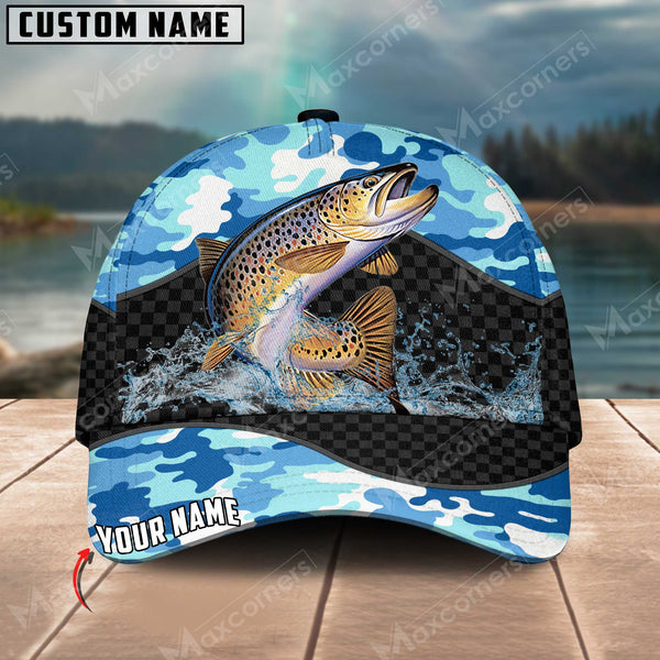 Maxcorners Personalized Fishing Blue Camo Sport 3D Cap ( Large Mouth Bass, Walleye, Stripped Bass, Trout Fish, Catfish, Crappie, Salmon, Pike )