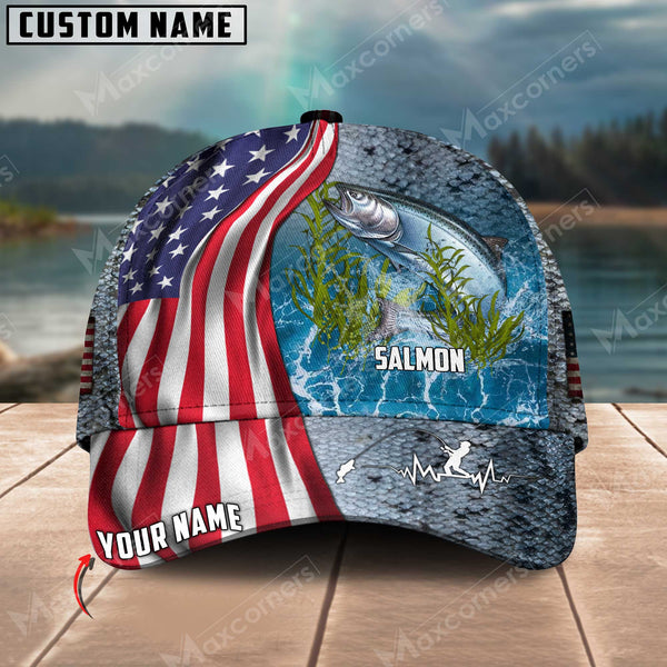 Maxcorners Personalized US Flag Fishing Aholic 3D Cap ( Large Mouth Bass, Walleye, Stripped Bass, Trout Fish, Catfish, Crappie, Salmon, Pike )