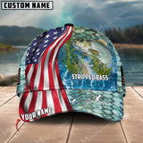 Maxcorners Personalized US Flag Fishing Aholic 3D Cap ( Large Mouth Bass, Walleye, Stripped Bass, Trout Fish, Catfish, Crappie, Salmon, Pike )