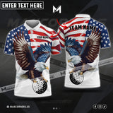 Maxcorner Customized Name Golf Ball Eagle US Flag 3D Polo Shirt