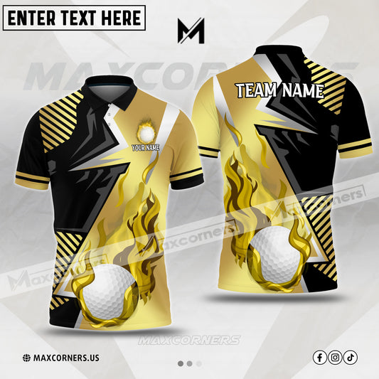 Maxcorner Customized Name Golf Ball Blazing Strike Multicolor Options 3D Polo Shirt ( 4 Colors )