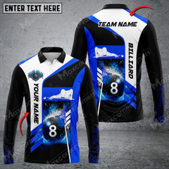 Maxcorners Billiards 8 Ball Fire Multicolor Option Customized Name Long Sleeve Polo Shirt