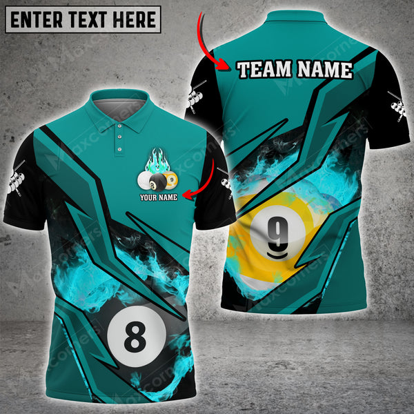 Maxcorners Billiards 8 Ball & 9 Ball Fire Personalized Name, Team Name Unisex Shirt ( 6 Colors )