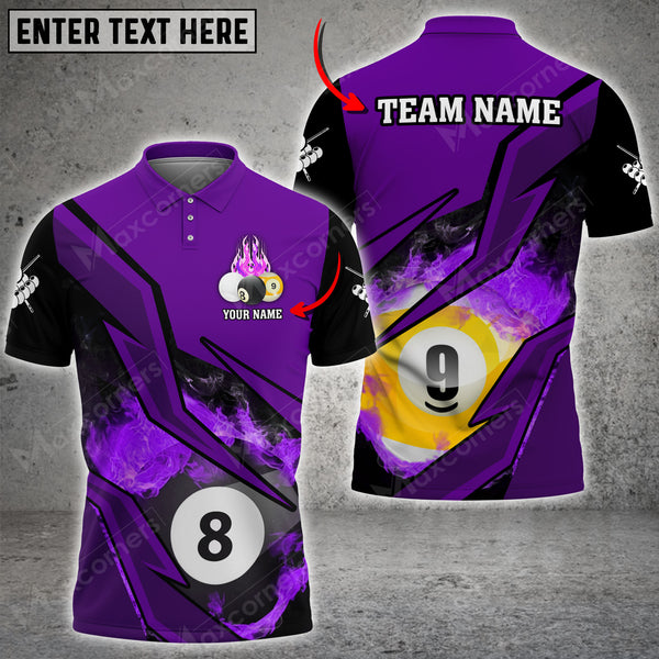 Maxcorners Billiards 8 Ball & 9 Ball Fire Personalized Name, Team Name Unisex Shirt ( 6 Colors )