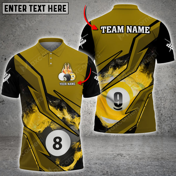Maxcorners Billiards 8 Ball & 9 Ball Fire Personalized Name, Team Name Unisex Shirt ( 6 Colors )
