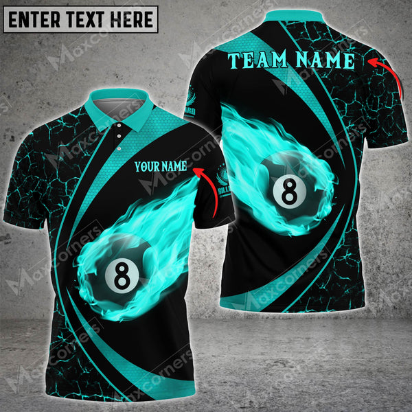 Maxcorners Billiards Fire Flame Pattern Multicolor Options Personalized Name 3D Shirt (4 Colors)