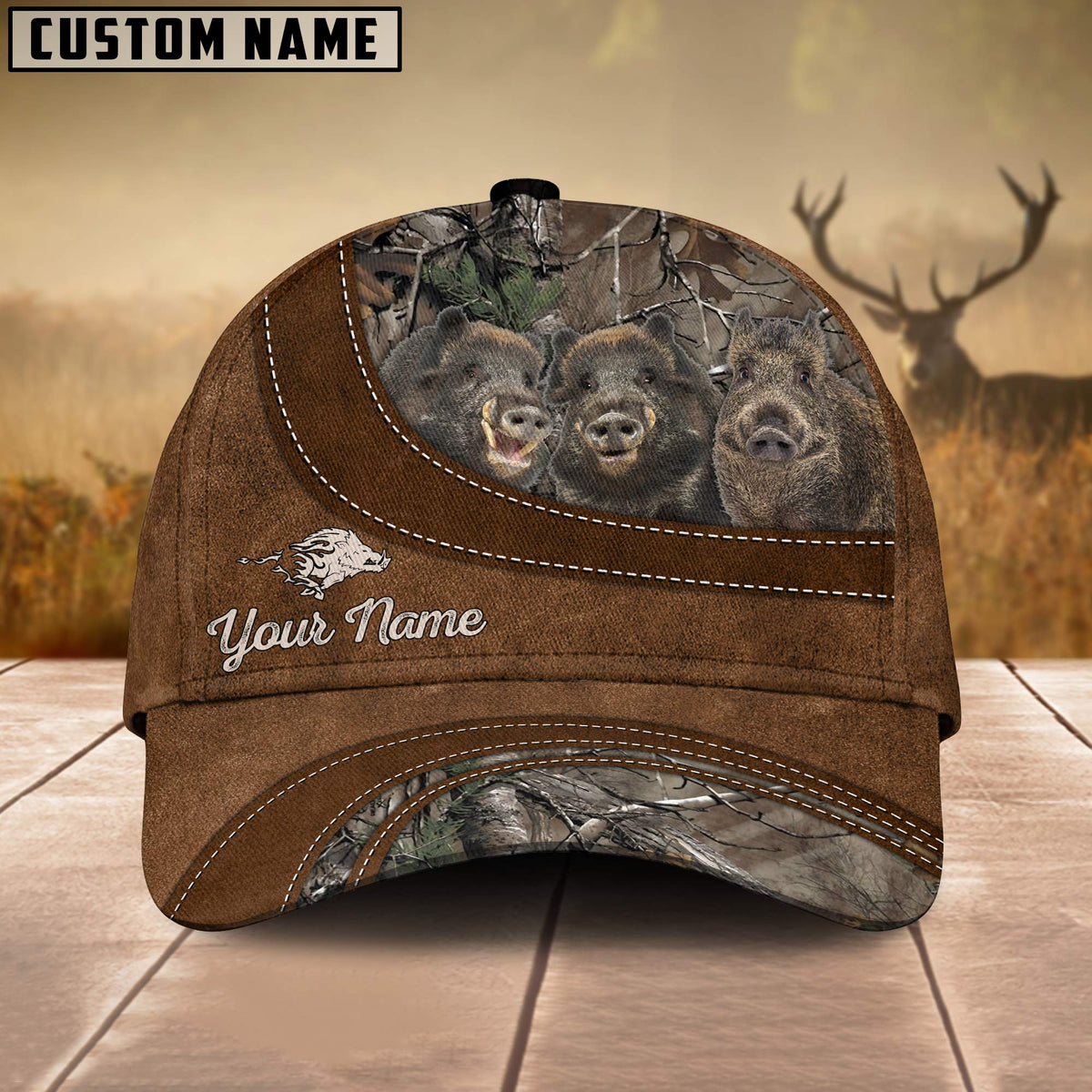 Maxcorners Cross Hunting Boar Leather Pattern Personalized Hats 3D Multicolored