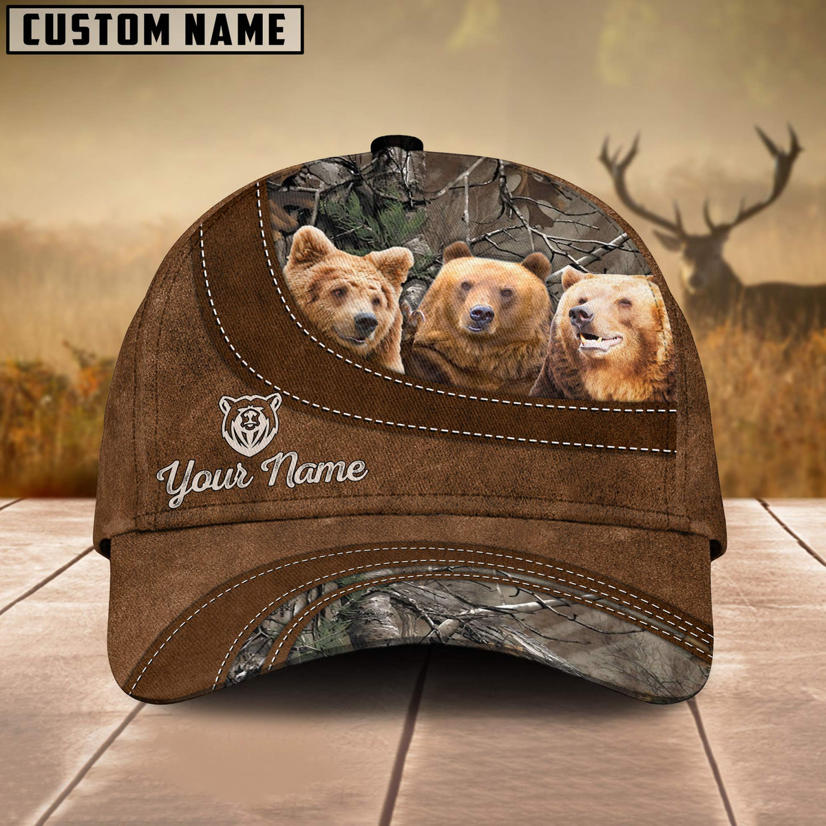 Maxcorners Cross Hunting Bear Leather Pattern Personalized Hats 3D Multicolored