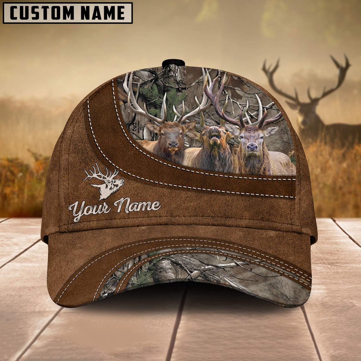 Maxcorners Cross Hunting Elk Leather Pattern Personalized Hats 3D Multicolored