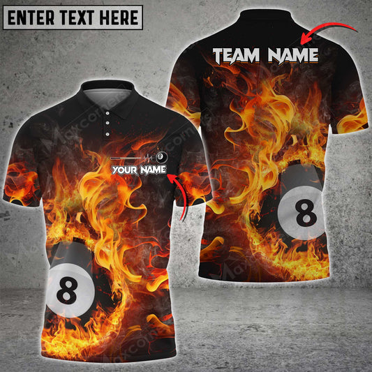 Maxcorners Billiards 8 Ball Fire Art Multicolor Options Personalized Name 3D Shirt (4 Colors)