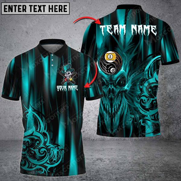 Maxcorners Billiards Skull YIn & Yang Multicolor Options Personalized Name 3D Shirt (4 Colors)