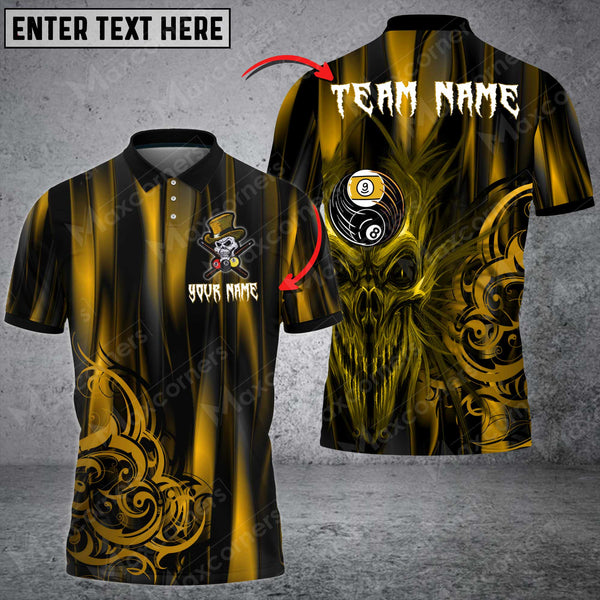 Maxcorners Billiards Skull YIn & Yang Multicolor Options Personalized Name 3D Shirt (4 Colors)