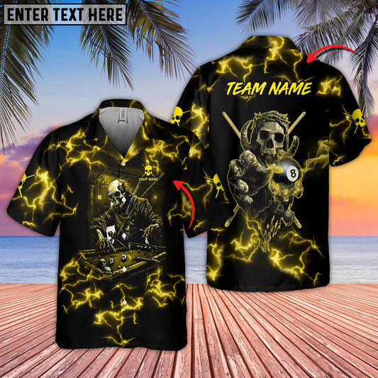 Maxcorners Billiards Skull Fire Multicolor Options Personalized Name Hawaiian Shirt ( 5 Colors )