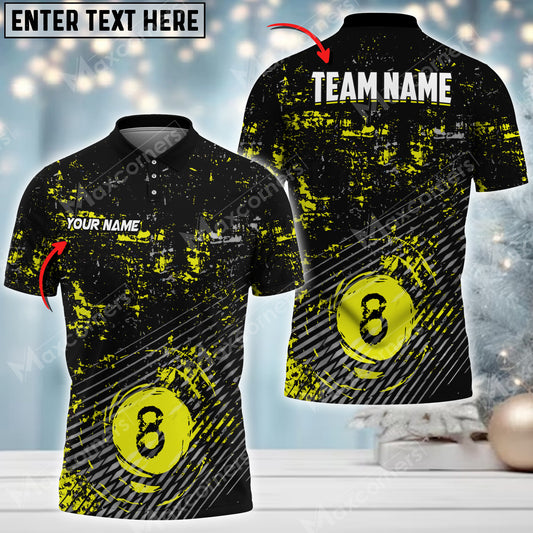Maxcorners Billiards 8 Ball  Personalized Name Team Name 3D Shirt (Multi Color Options)