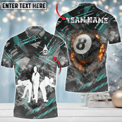 Maxcorners Player Billiards 8 Ball Fire Smoke Personalized Name 3D Shirt (Multi Color Options)