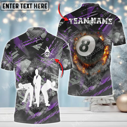 Maxcorners Player Billiards 8 Ball Fire Smoke Personalized Name 3D Shirt (Multi Color Options)