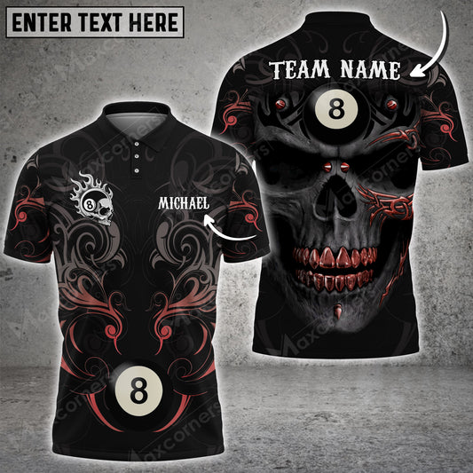 Maxcorners Billiards Skull Tribal Pattern Personalized Name 3D Shirt (Multi Color Options)