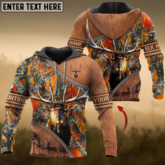 Maxcorners Personalized Name Elk Hunting Zipper Leather Pattern 3D All Over Printed Clothes