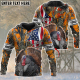 Maxcorners Custom Name Premium Hunting Turkey Camo US Flag 3D All Over Printed Clothes