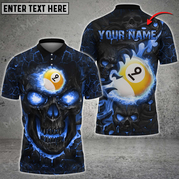 Maxcorners Billiards Ball 9 Skull Fire Personalized Name, Team Name Unisex Shirt ( 4 Colors )