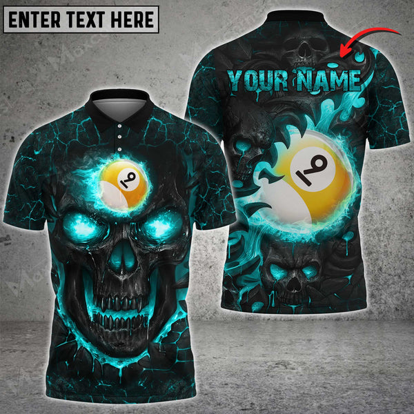 Maxcorners Billiards Ball 9 Skull Fire Personalized Name, Team Name Unisex Shirt ( 4 Colors )