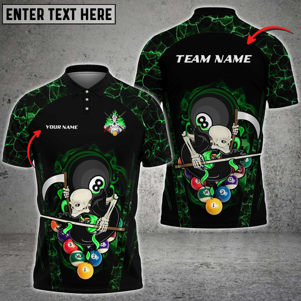 Maxcorners Billiards 8 Ball Skull Personalized Name, Team Name Unisex Shirt ( 6 Colors )