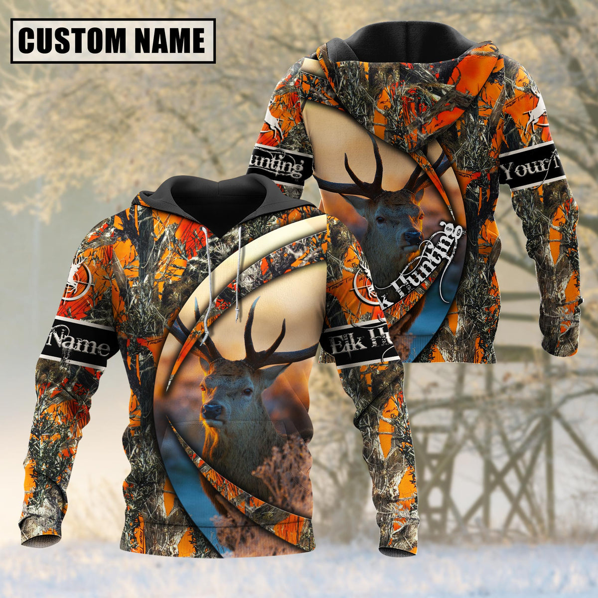 Maxcorners Custom Name Hunting Elk Camo US Flag 3D All Over Printed Clothes