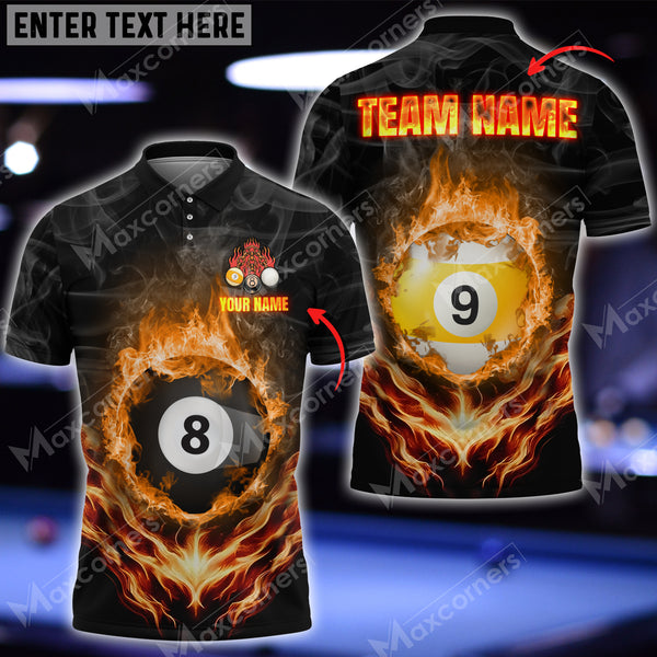 Maxcorners Billiards Fire Flame Smoke Personalized Name, Team Name Unisex Shirt ( 6 Colors )