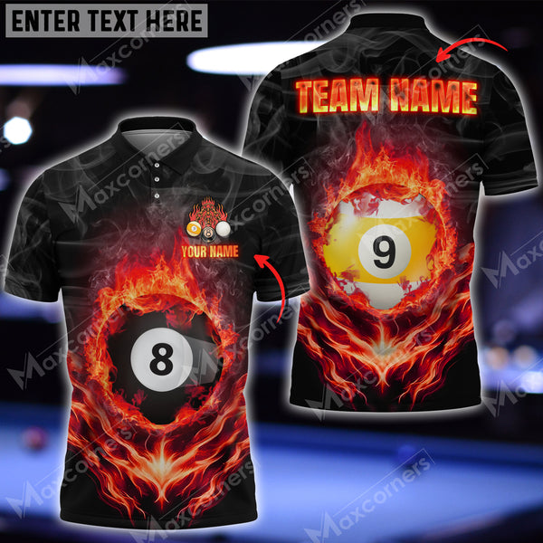 Maxcorners Billiards Fire Flame Smoke Personalized Name, Team Name Unisex Shirt ( 6 Colors )