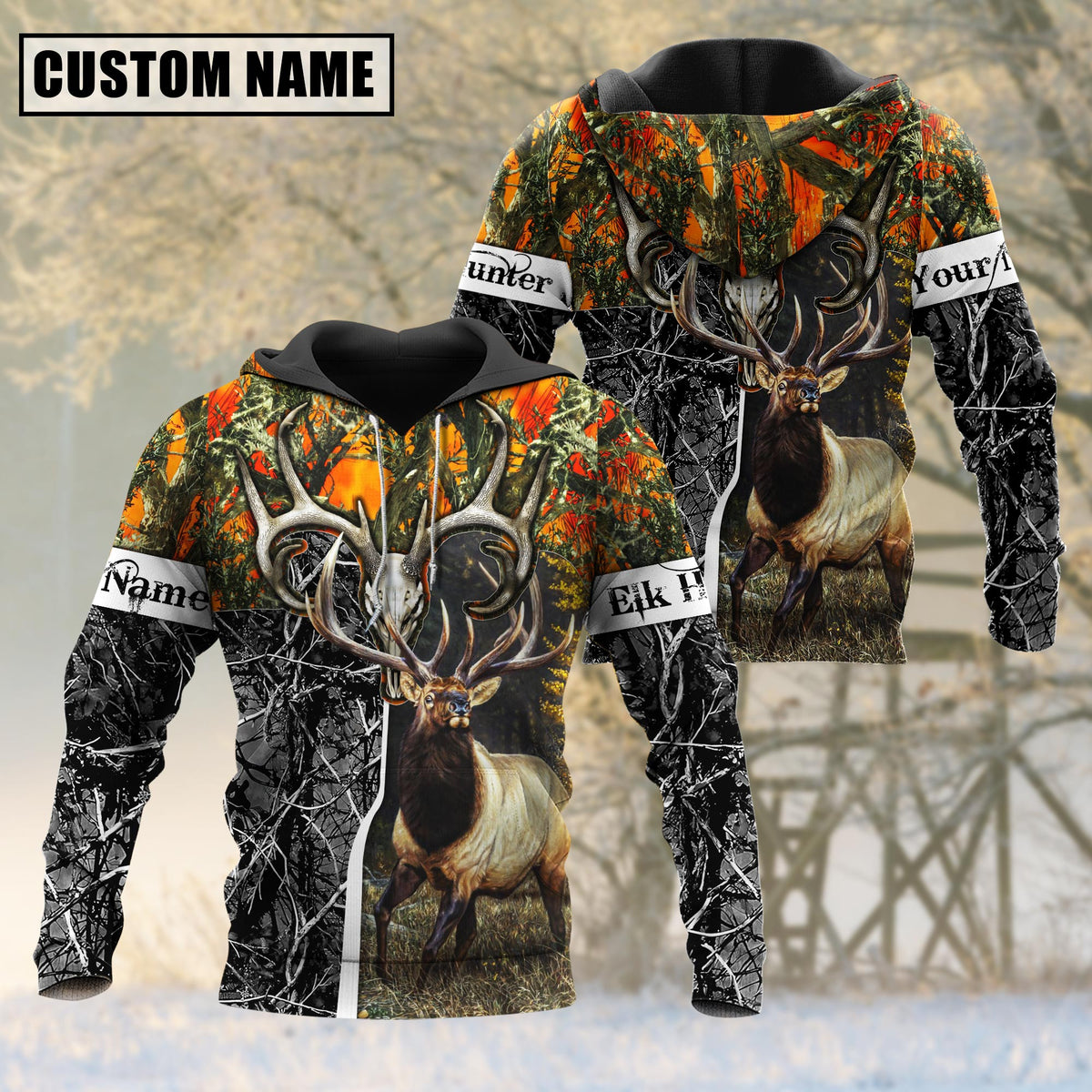 Maxcorners Beautiful Elk Hunting Camo Personalized 3D Hoodie For Hunting Lover