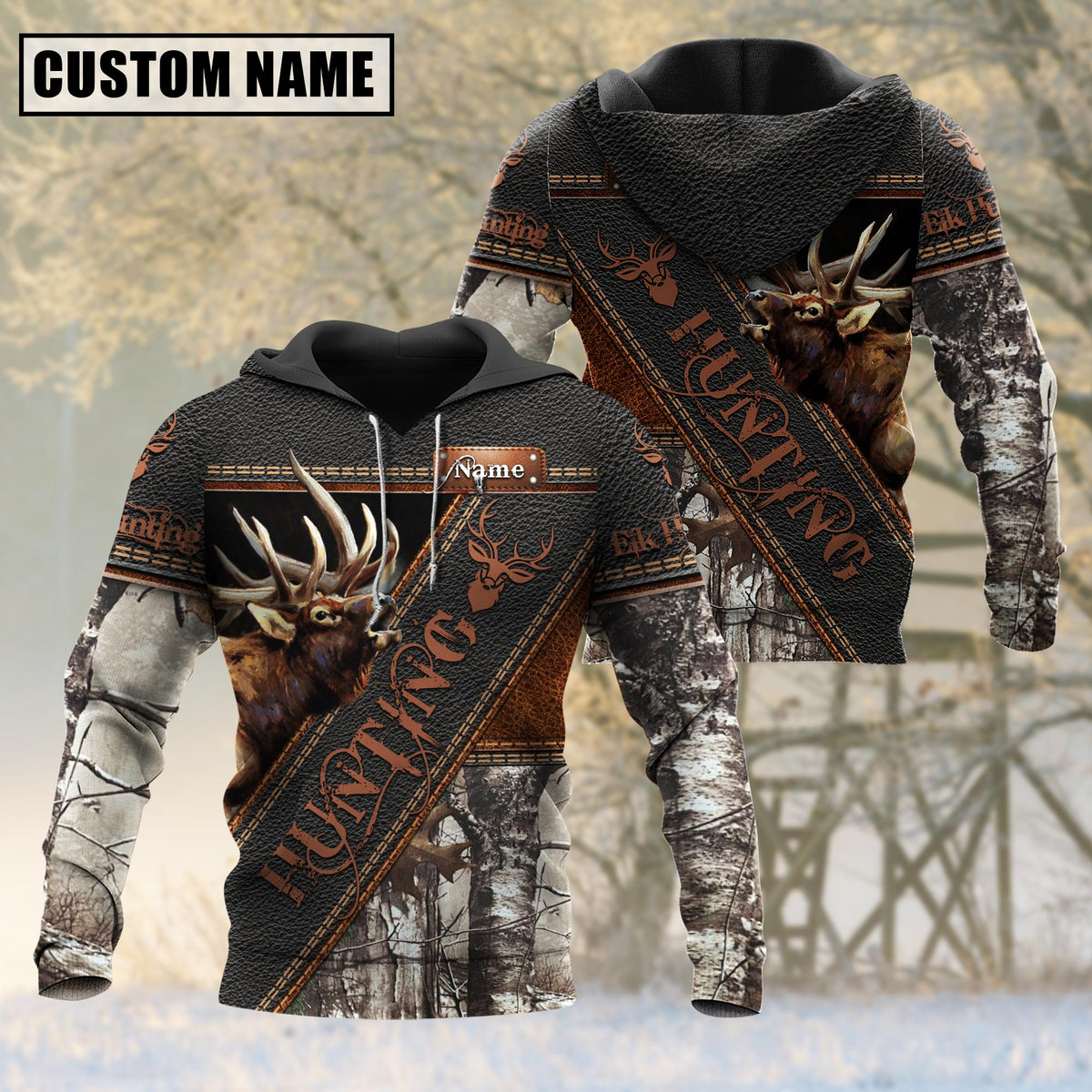 Maxcorners Custom Name Elk Hunting Leather 3D All Over Printed Clothes