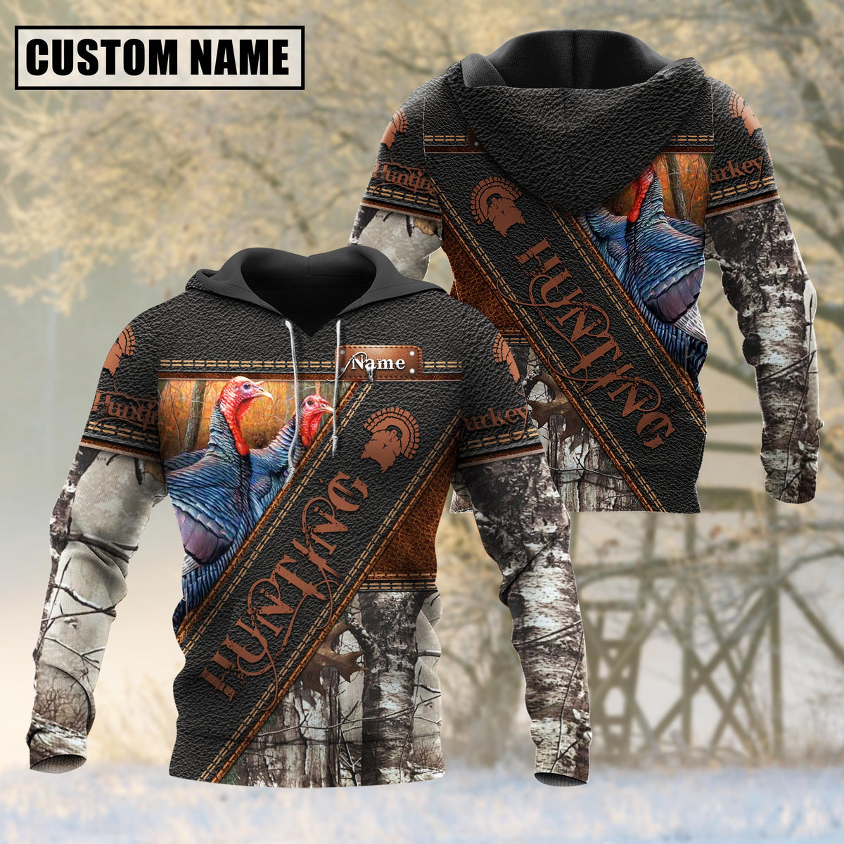 Maxcorners Custom Name Turkey Hunting Leather 3D All Over Printed Clothes