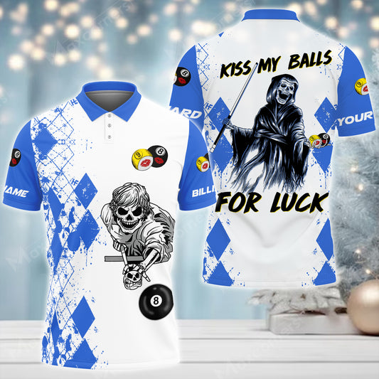 Maxcorners Argyle Pattern Billiards Kiss My Balls For Luck Death 3D Shirt (Multi Color Options)