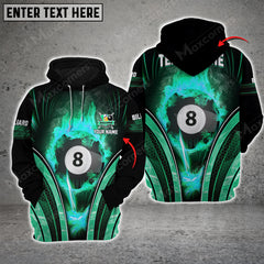 Maxcorners Billiards 8 Ball Fire Smoke Multicolor Option Customized Name 3D Hoodie